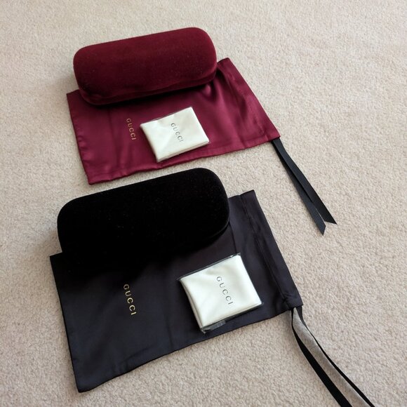 Gucci 2 Velvet Sunglasses Cases, Black and Burgundy - Picture 1 of 4